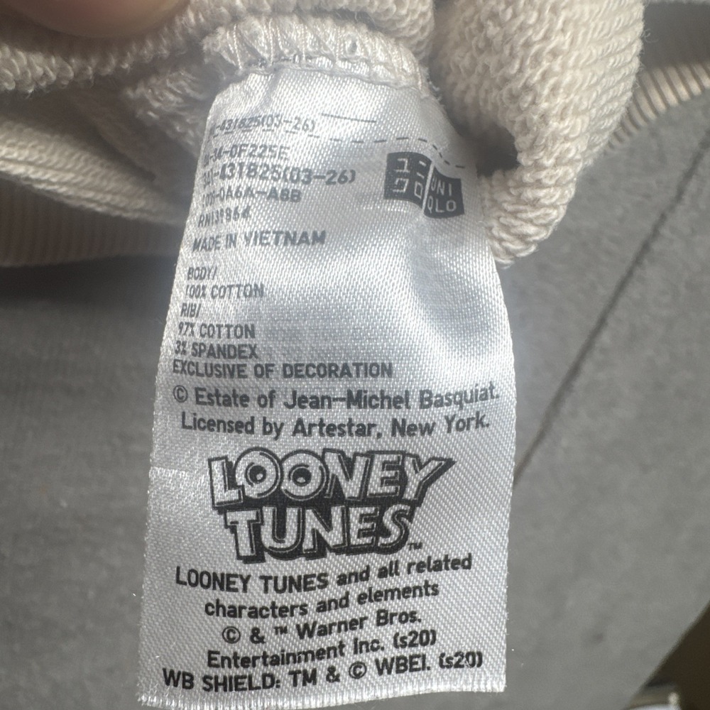 Uniqlo Basquiat Warner‎ Bros Bugs Bunny Hoodie White Graphic Sweatshirt M - Picture 7 of 11